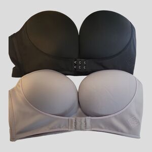 Women Front Buckle Strapless Invisible Push Up Bra Brassiere Seamless Set Of 2